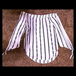 Strapless Blue & White Striped Top